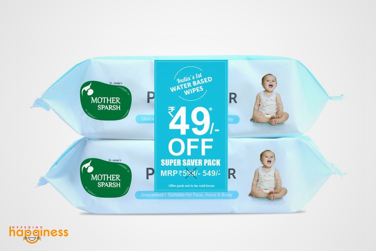 Mother Sparsh 99% Water Wipes COMBO (72 Unscented Baby Wipes *2)
