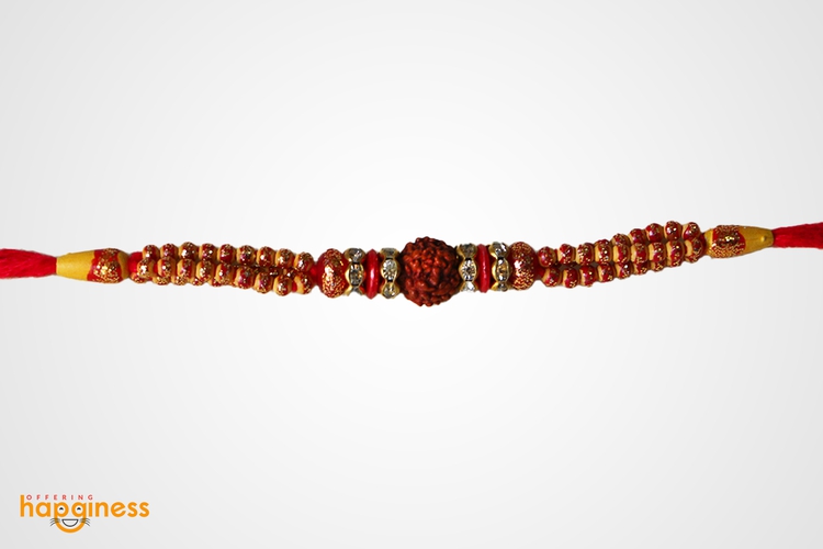 Rudraksha Beads Rakhi with Wooden Card